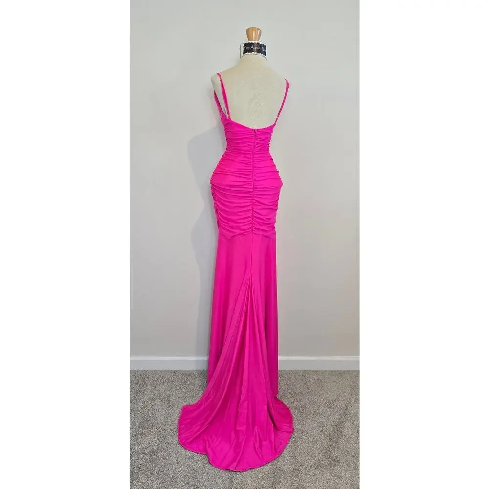 Jamie Formal Neon Pink Fitted Cowl Neck Mermaid Long Dress Sz XS - Picture 7 of 10